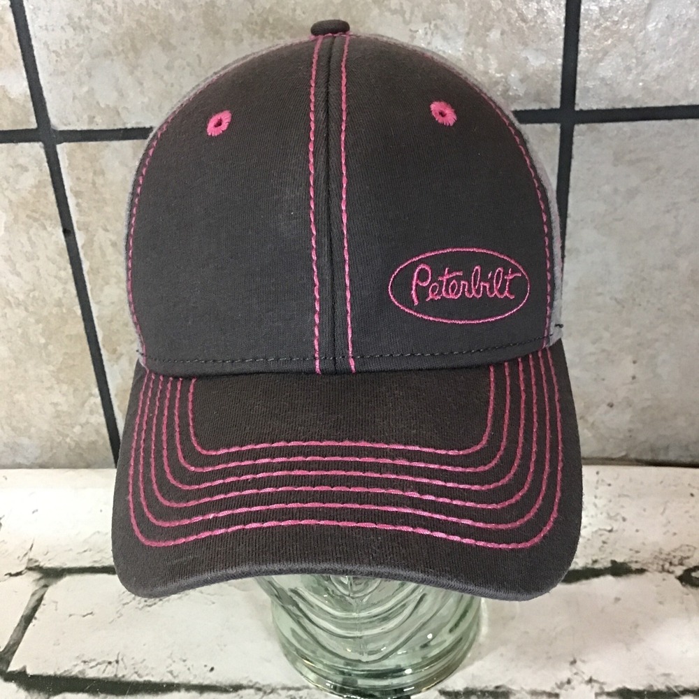 Peterbilt Hat Unisex OSFM Gray‎ Pink Trim Adjustable Ball Cap 100% Cotton